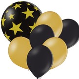 Set balónků černý balón s hvězdami a zlaté a černé balónky 